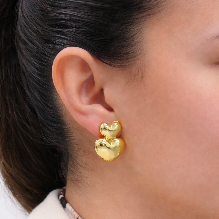 Pendientes Doble Corazón Dorado